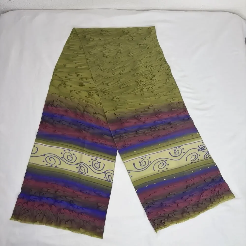Kriska Signed Silk Rectangular Scarf Dyed Colorful Boho-chic, versatile, stylish